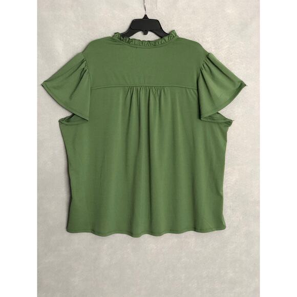 Rio & Rian Embroidered Top Women's 3X Ruffle Neck Vineyard Green NEW - Picture 6 of 10